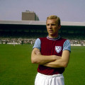 Bobby Moore wearing West Ham 1958 shirt